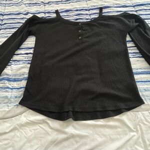Elegant Black Ribbed Button-Down Blouse